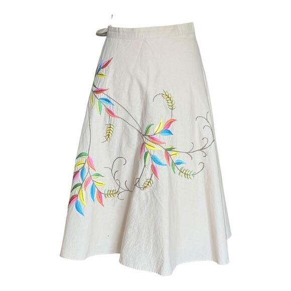 BCBGMAXAZRIA Floral Embroidered Flared A-Line Skirt Tan Neutral 100% Cotton L - Picture 8 of 13